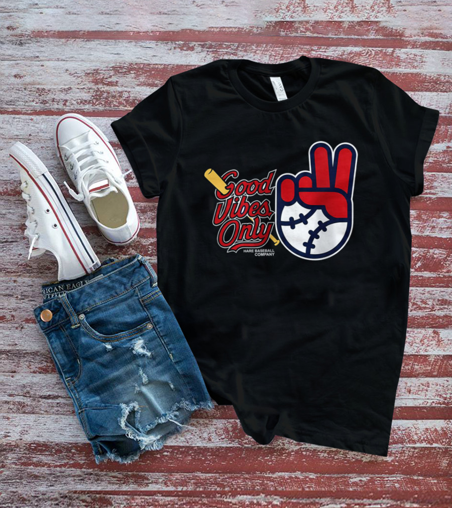 Good Vibes Only Baseball Peace Sign Red Glove T-Shirt