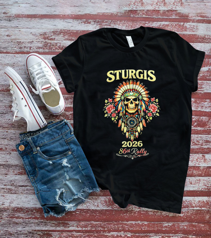 Sturgis 2026 Skull And Headdress Roses 86th Rally Celebration T-Shirt