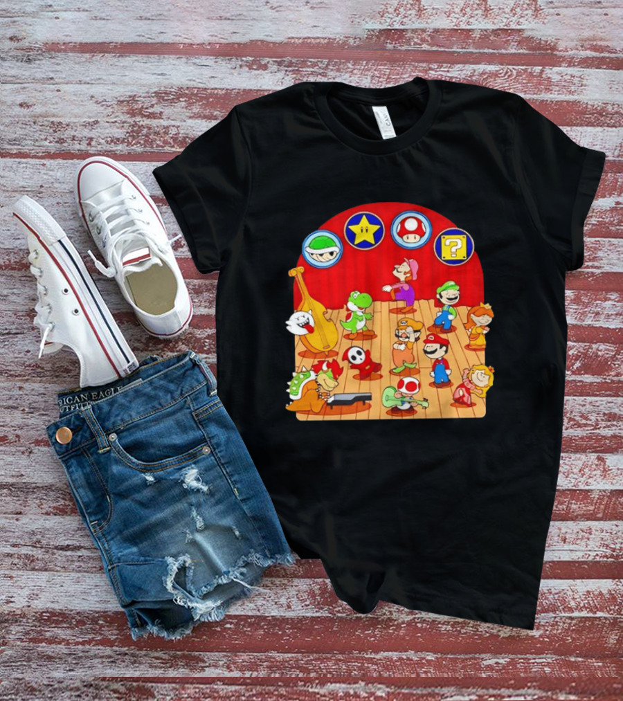 Super Mario Bros Peanuts Characters Dancing Plumber Game Mashup T-Shirt