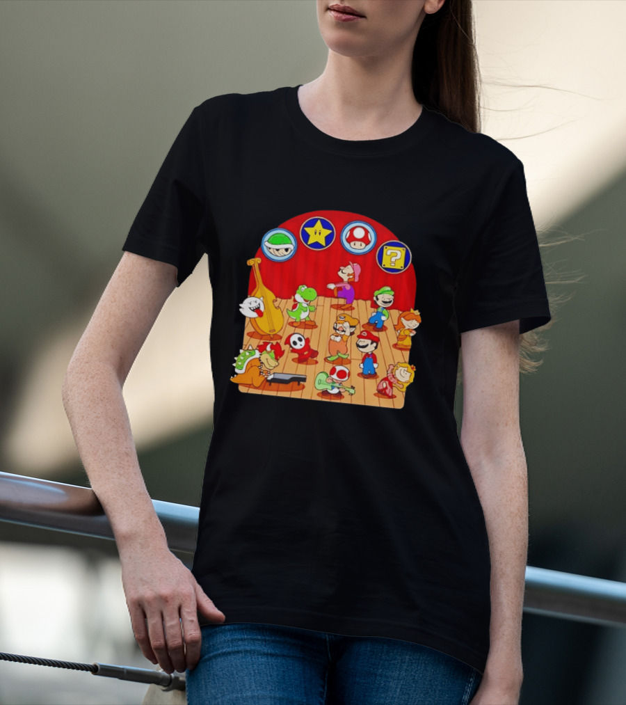 Super Mario Bros Peanuts Characters Dancing Plumber Game Mashup T-Shirt