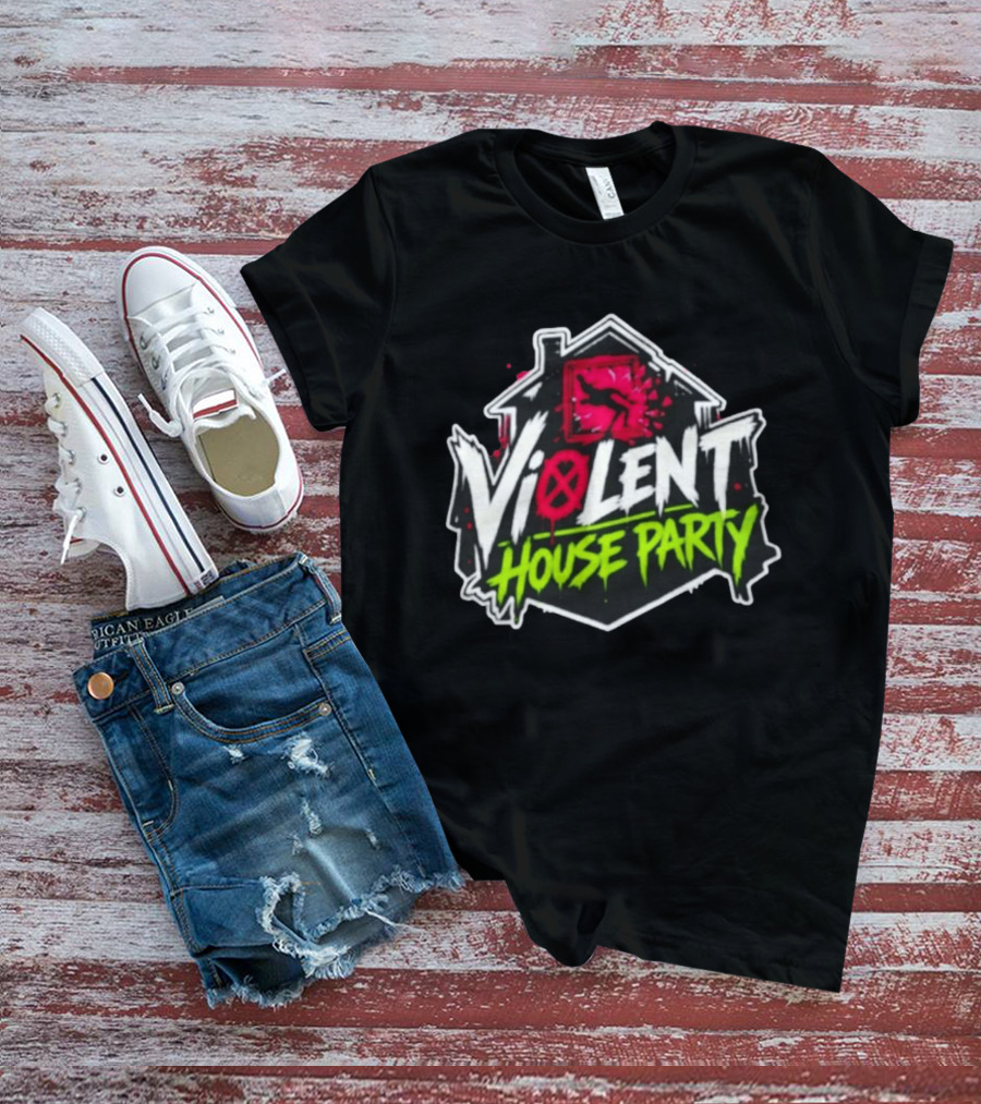 Violent House Party Neon Text And Hangman T-Shirt