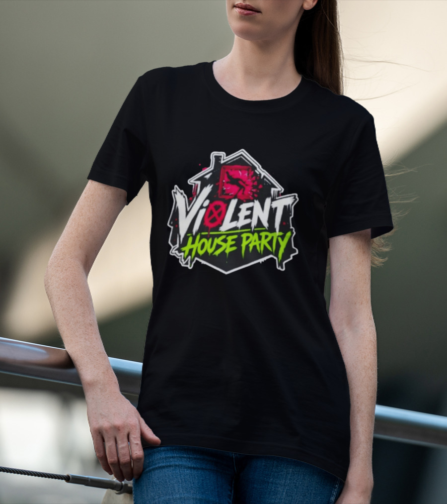 Violent House Party Neon Text And Hangman T-Shirt