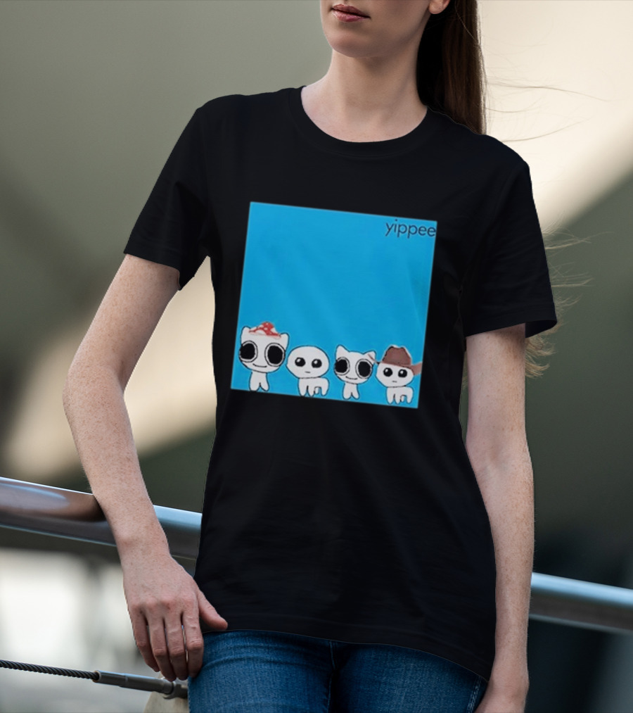Yippee Blue Album Cringey Cartoon Characters With Cowboy And Chef Hats T-Shirt