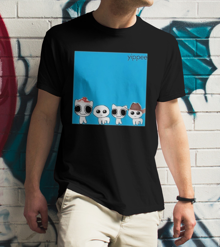 Yippee Blue Album Cringey Cartoon Characters With Cowboy And Chef Hats T-Shirt