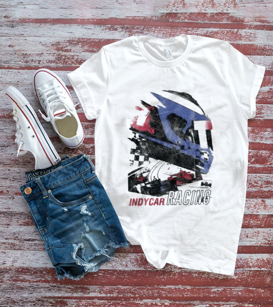 Indycar Racing Helmet With Blue And Red T-Shirt