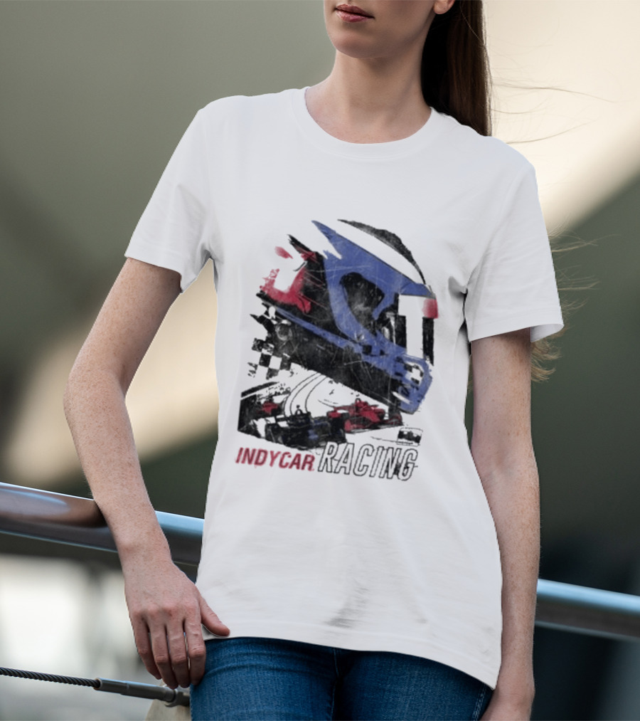Indycar Racing Helmet With Blue And Red T-Shirt