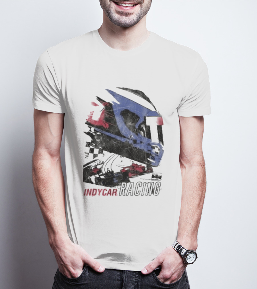 Indycar Racing Helmet With Blue And Red T-Shirt