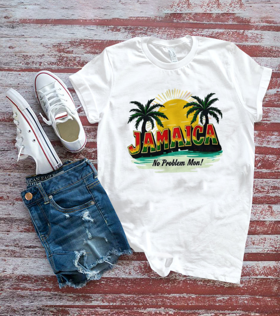 Jamaica No Problem Mon Vibrant Sunset Tropical Palm Trees T-Shirt