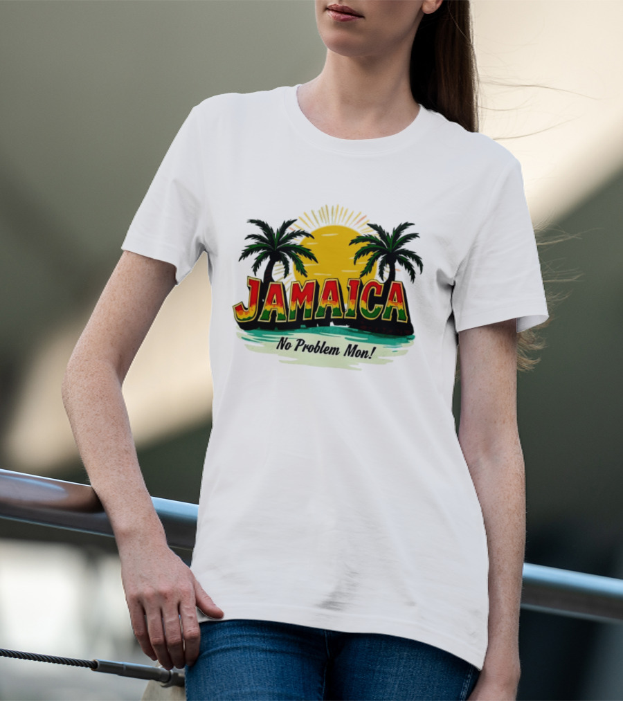 Jamaica No Problem Mon Vibrant Sunset Tropical Palm Trees T-Shirt