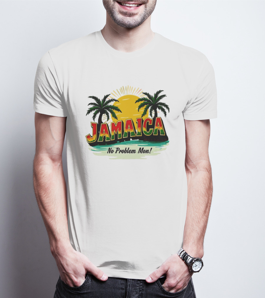 Jamaica No Problem Mon Vibrant Sunset Tropical Palm Trees T-Shirt
