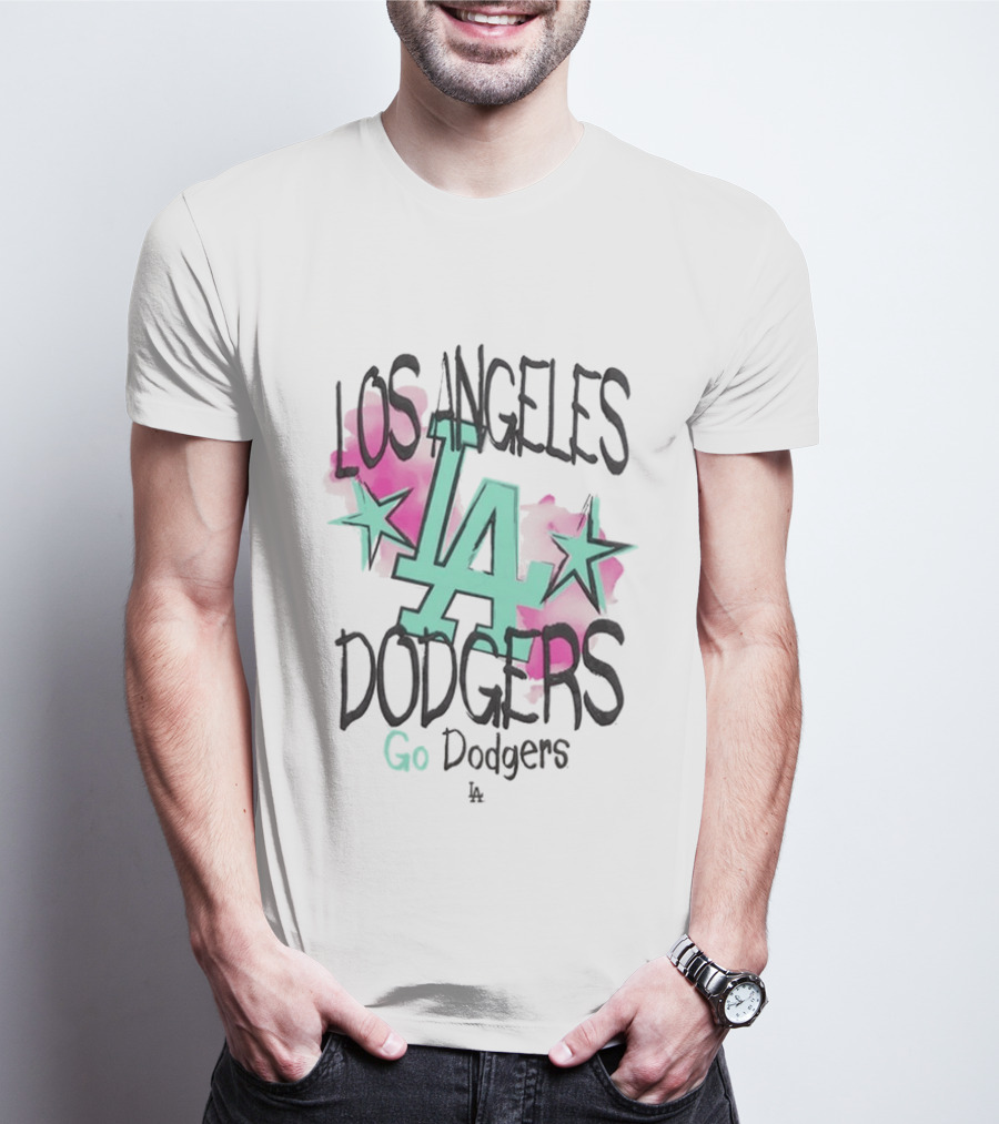 Los Angeles Dodgers LA Watercolor Stars Go Dodgers T-Shirt