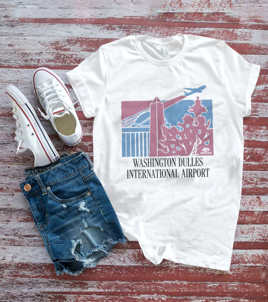 Washington Dulles International Airport Airplane And Monument Scene T-Shirt