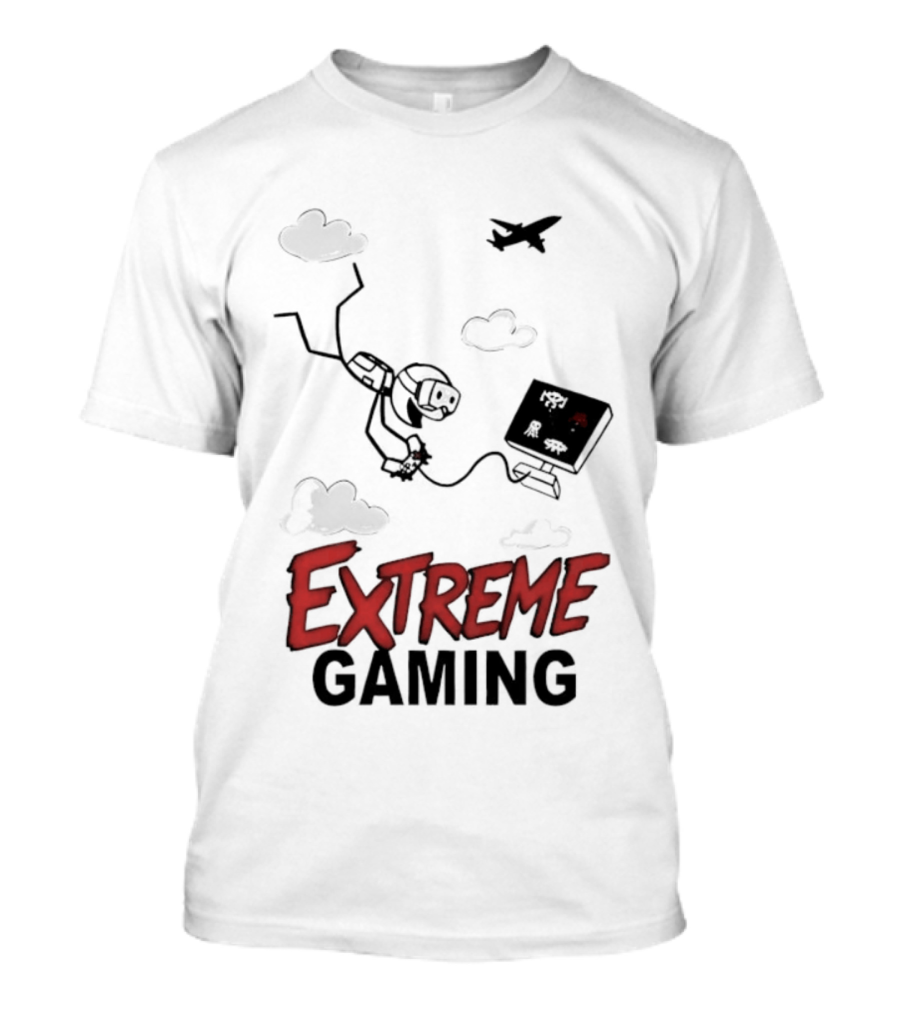 Boys Extreme Gaming Adventure Controller Clouds Plane T-Shirt