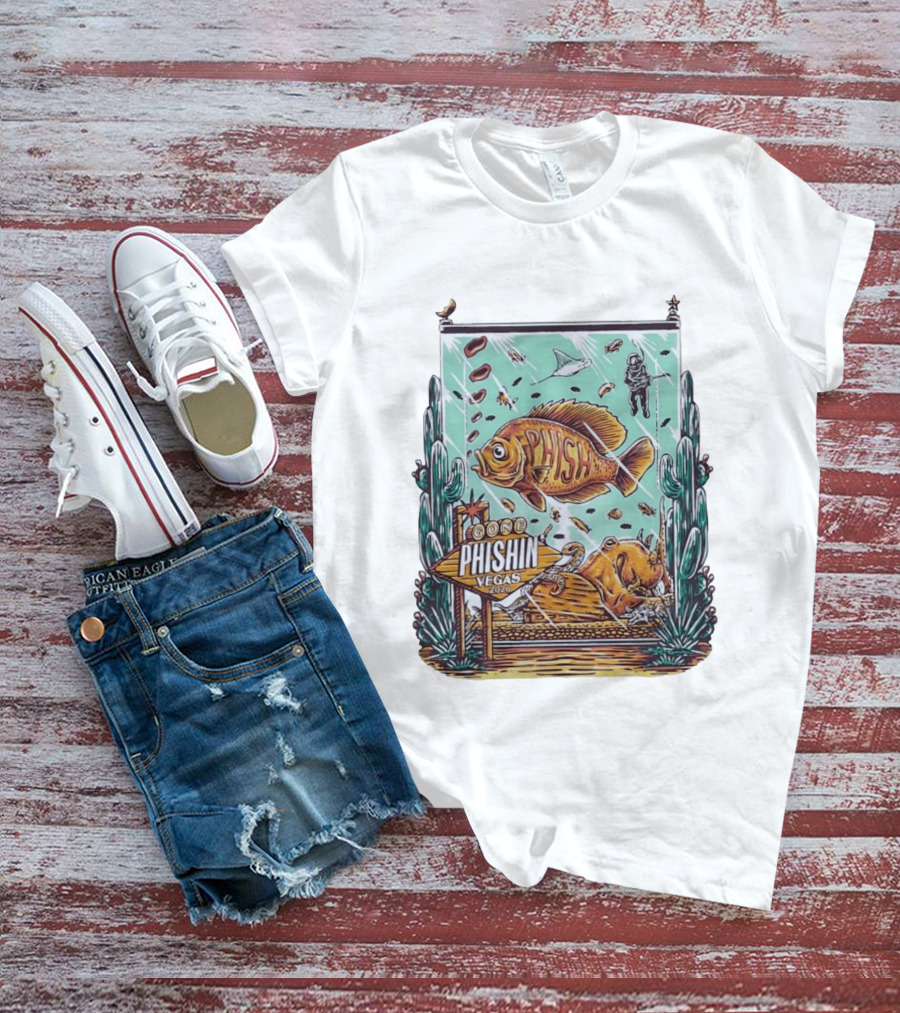 Gone Phishin Vegas 2026 Colorful Fish And Cactus Scene T-Shirt