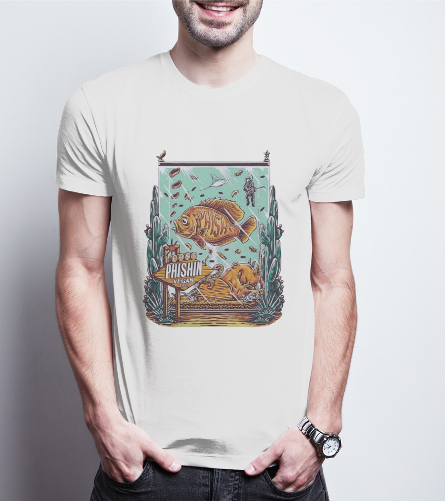 Gone Phishin Vegas 2026 Colorful Fish And Cactus Scene T-Shirt