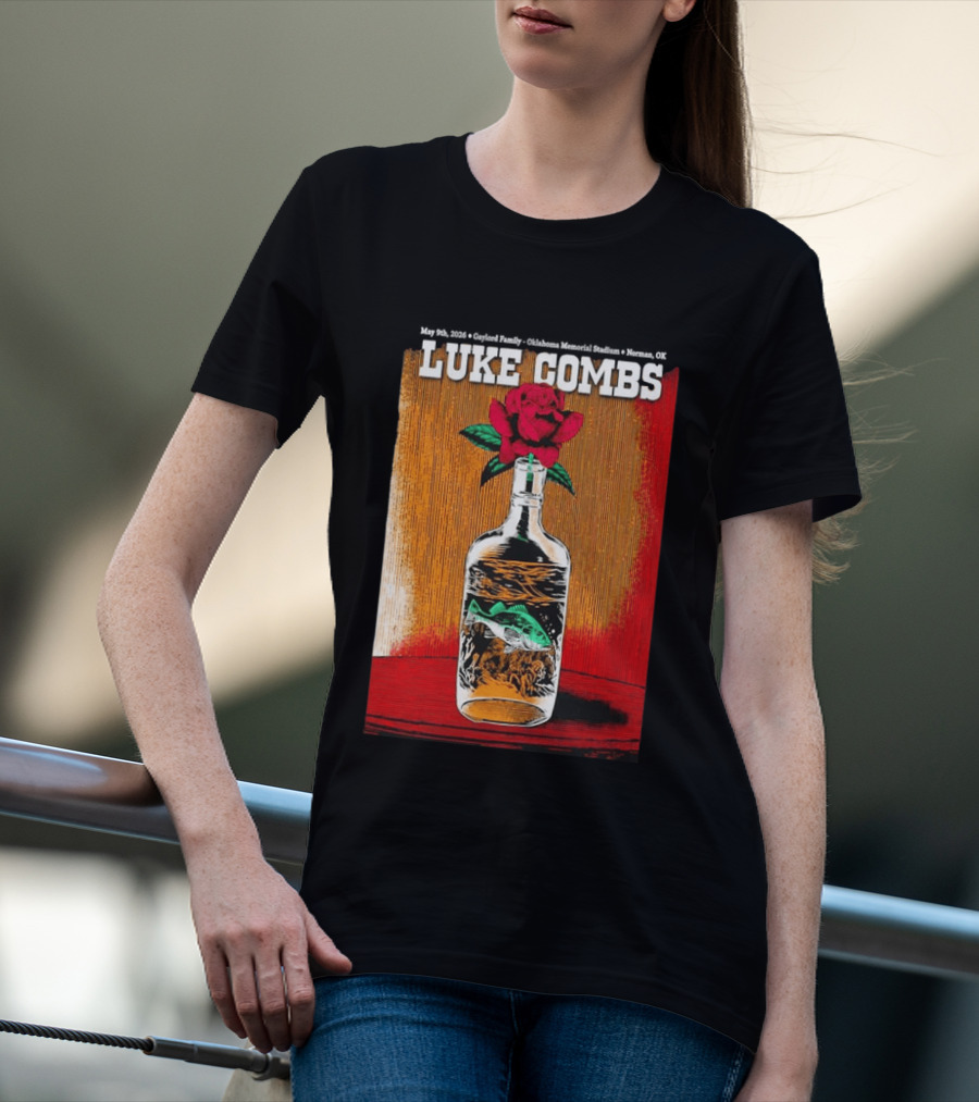 May 09 2026 Luke Combs Tour Norman OK Red Rose Fish In Bottle T-Shirt