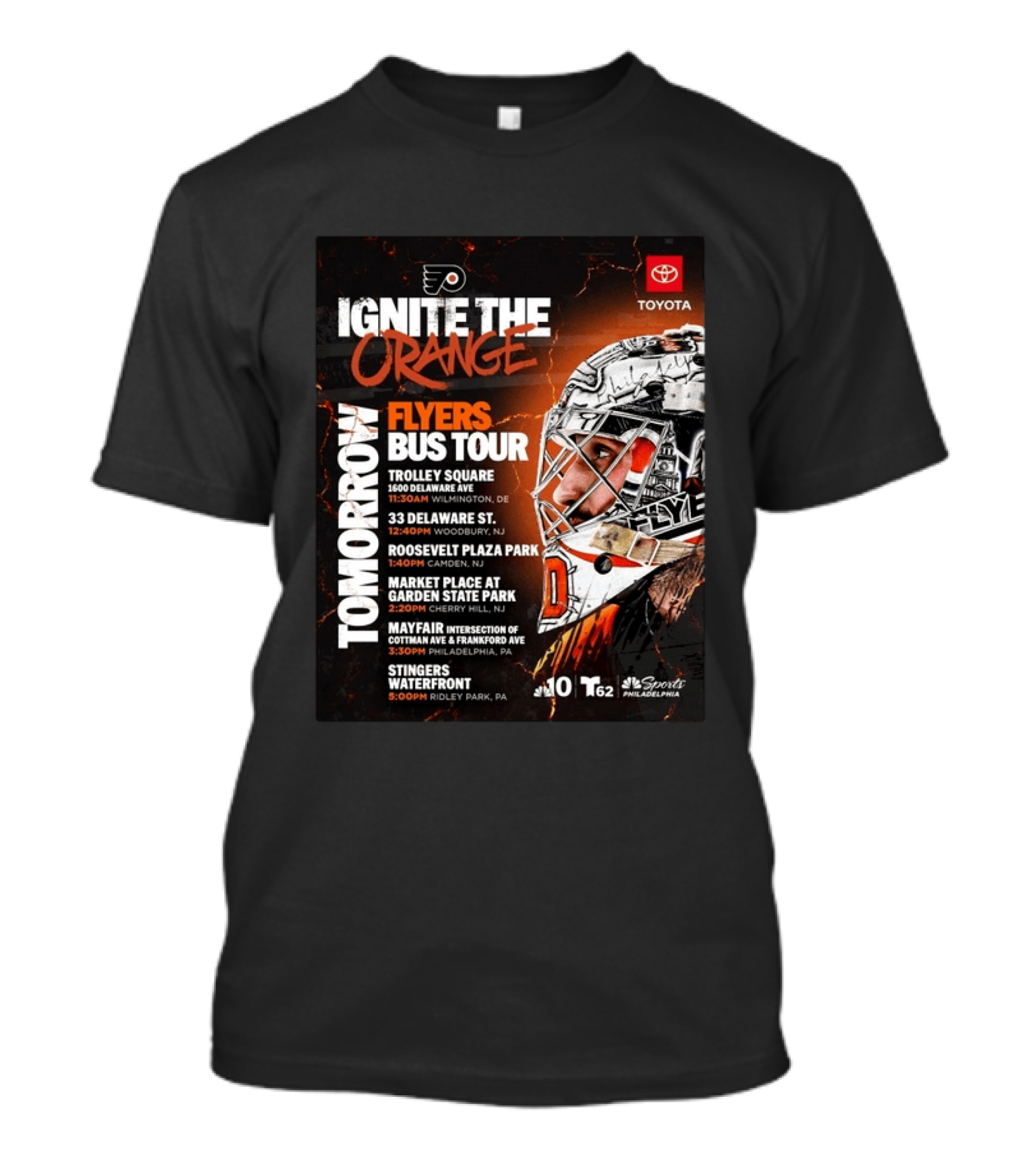 Philadelphia Flyers Ignite The Orange Bus Tour Tomorrow Locations And Schedule 2026 T-Shirt