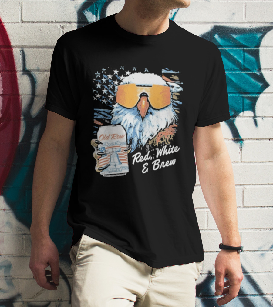Old Row Red White & Brew Patriotic Eagle With Beer Can And Sunglasses T-Shirt
