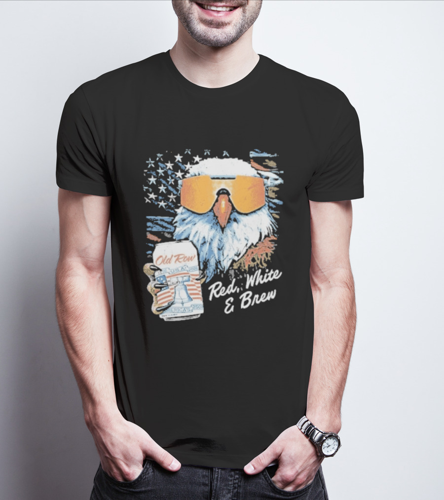 Old Row Red White & Brew Patriotic Eagle With Beer Can And Sunglasses T-Shirt