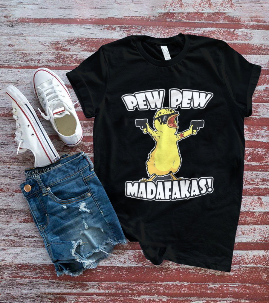 Pew Pew Madafakas Yellow Duck With Pistols T-Shirt