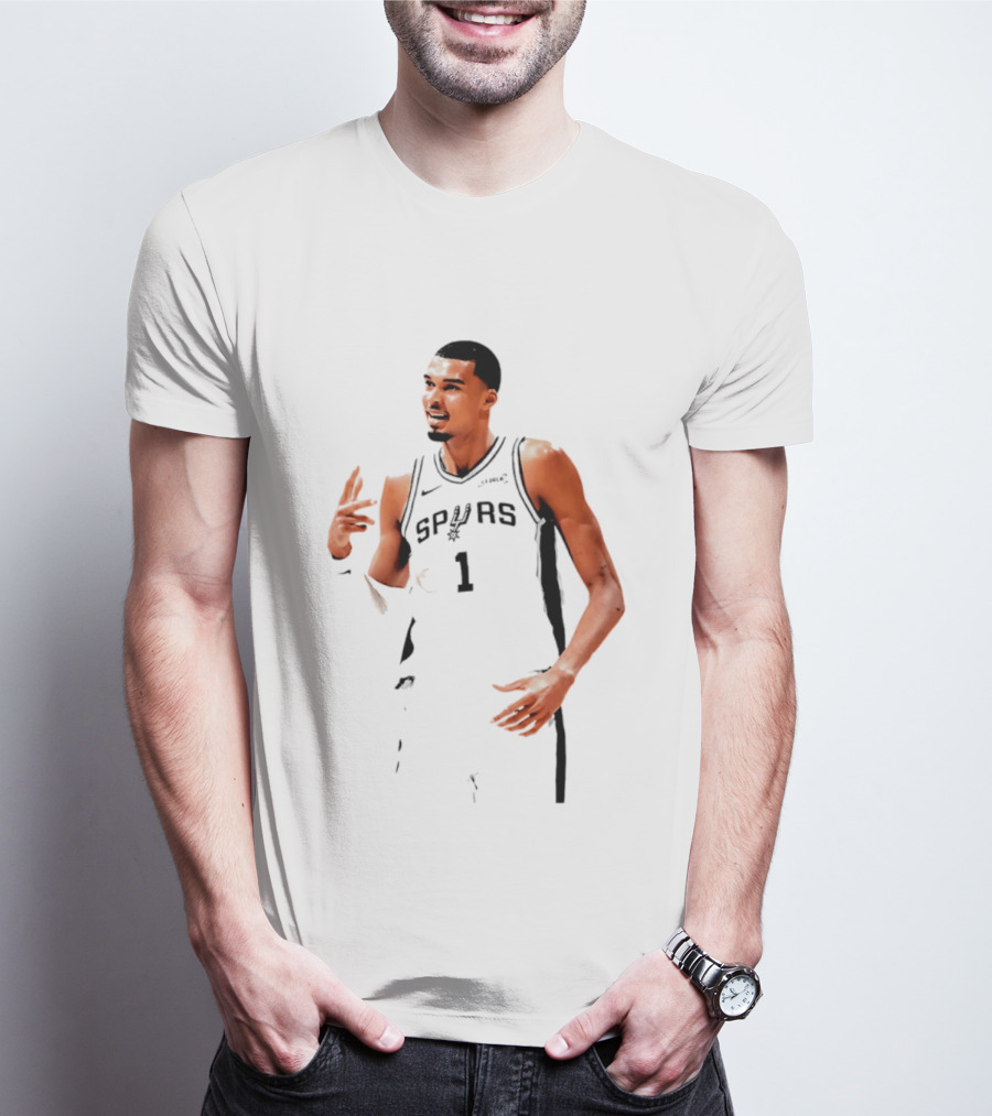Victor Wembanyama Spurs Number 1 Rock Hand Gesture T-Shirt