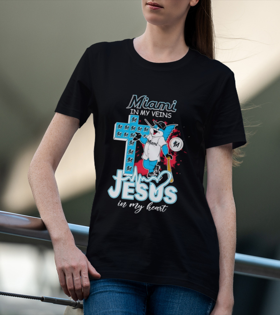 Miami Marlins Billy The Marlin Jesus In My Heart T-Shirt
