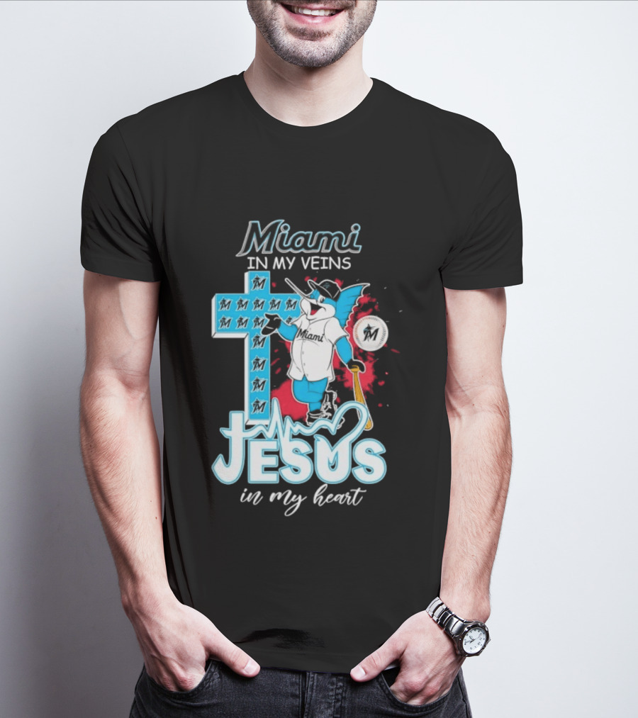Miami Marlins Billy The Marlin Jesus In My Heart T-Shirt