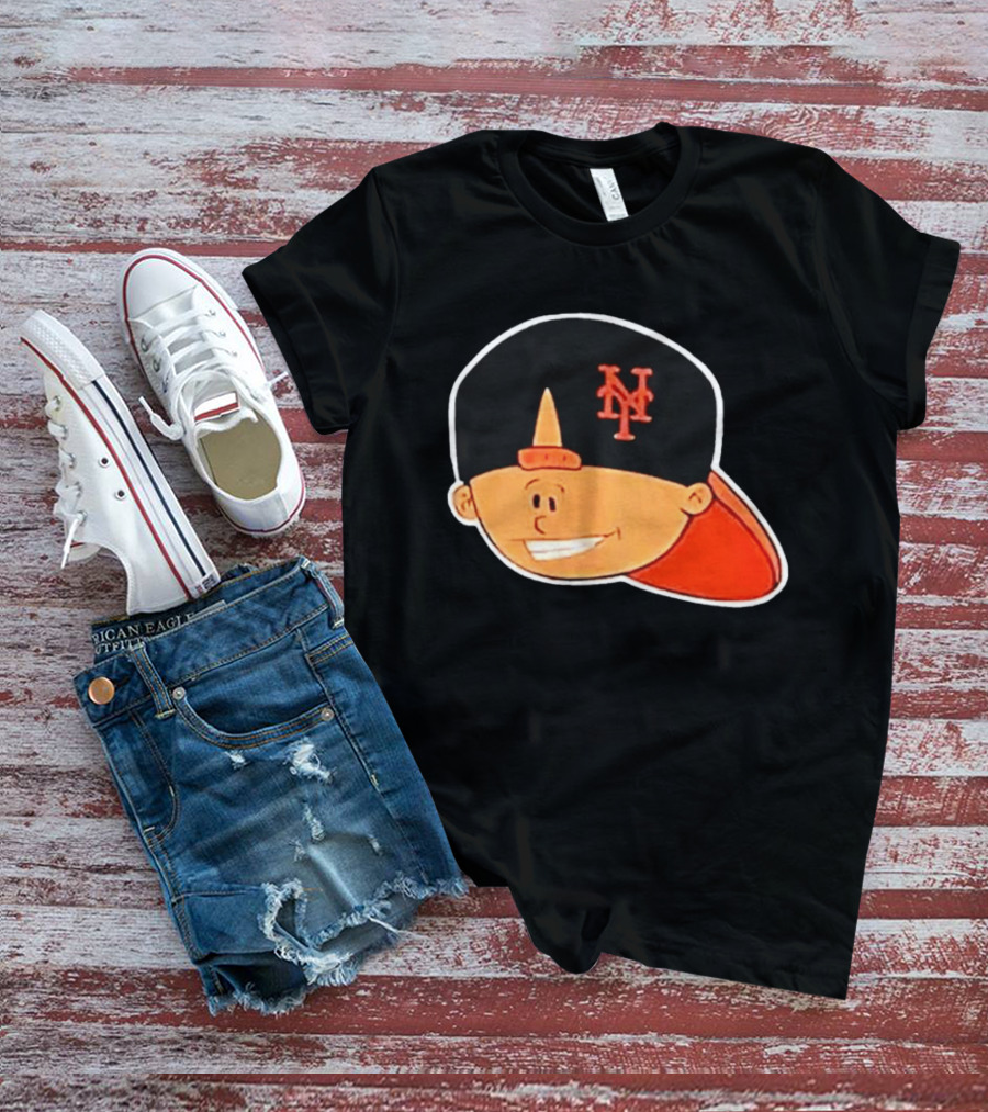 New York Mets Cartoon Kid Smiling Team Hat T-Shirt