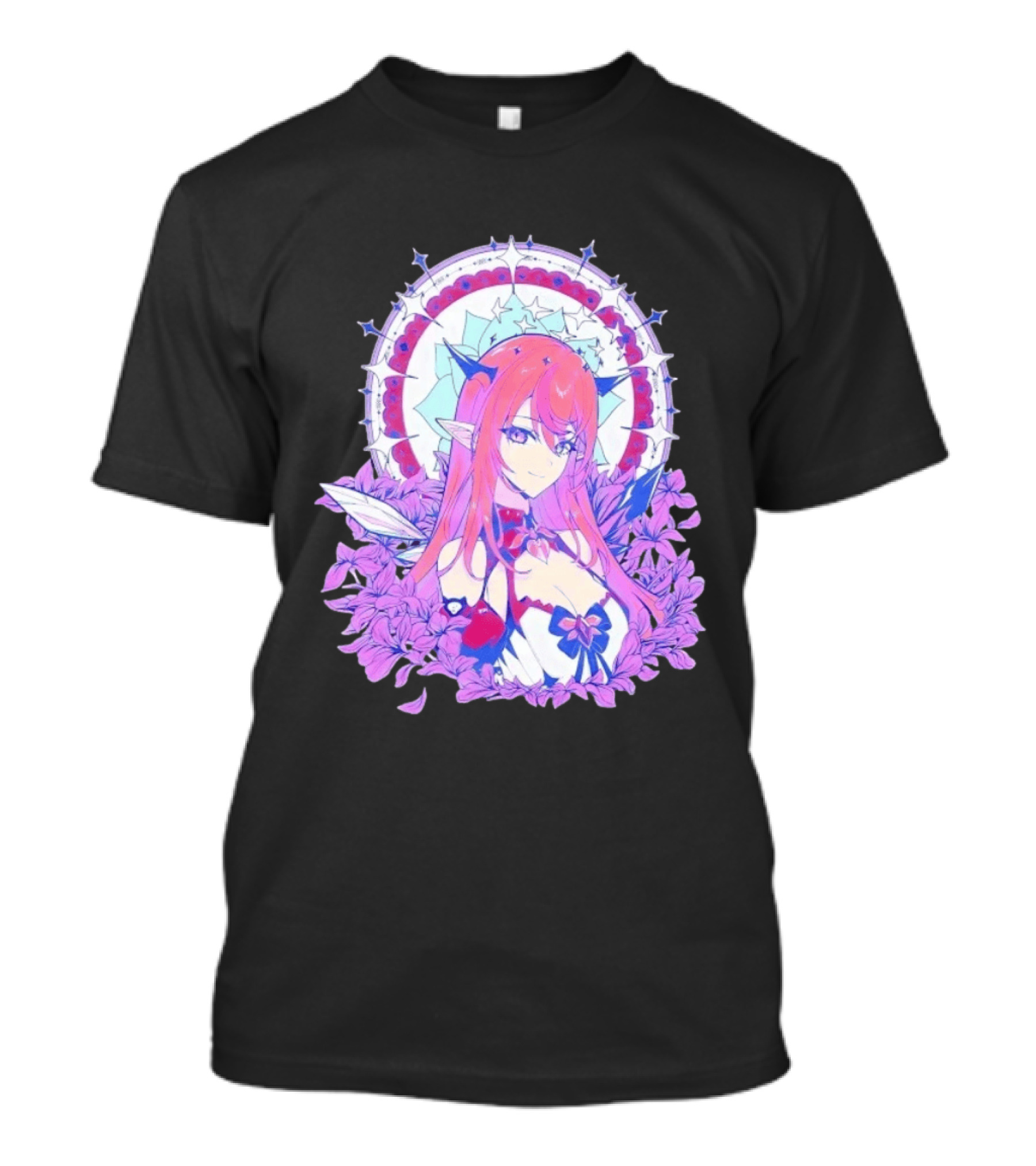 Ghost X Ghost IRyS Anime Character With Floral And Heart Motif In Pastel T-Shirt