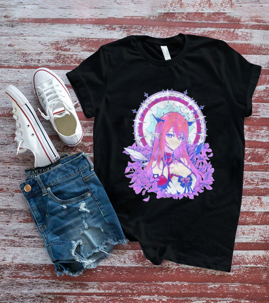 Ghost X Ghost IRyS Anime Character With Floral And Heart Motif In Pastel T-Shirt