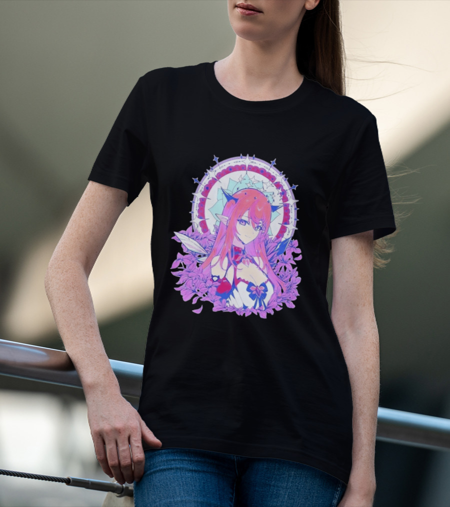 Ghost X Ghost IRyS Anime Character With Floral And Heart Motif In Pastel T-Shirt