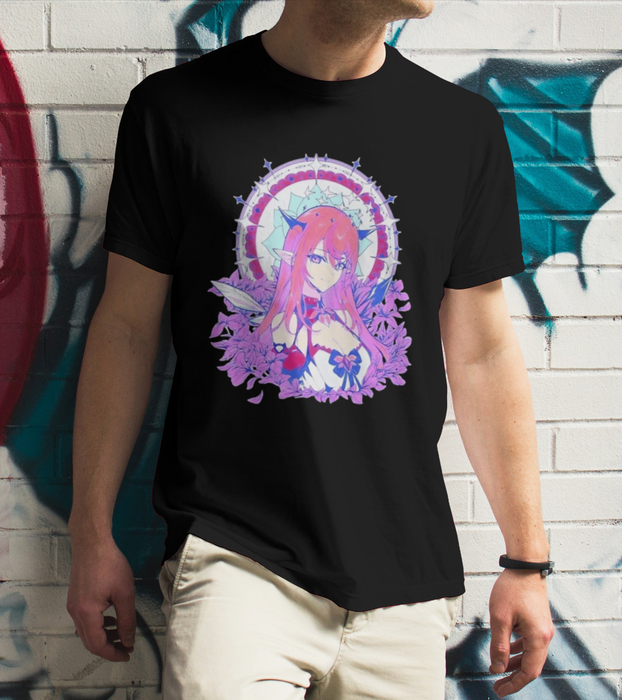 Ghost X Ghost IRyS Anime Character With Floral And Heart Motif In Pastel T-Shirt