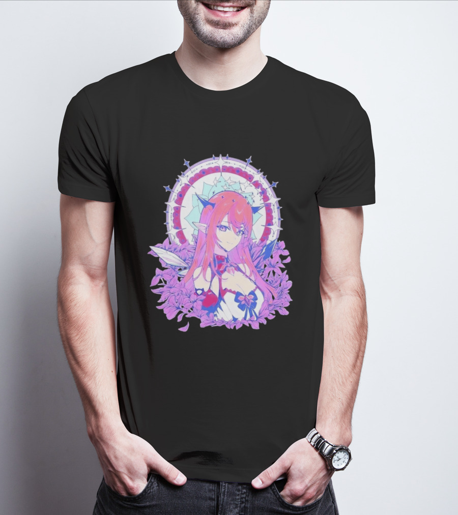 Ghost X Ghost IRyS Anime Character With Floral And Heart Motif In Pastel T-Shirt