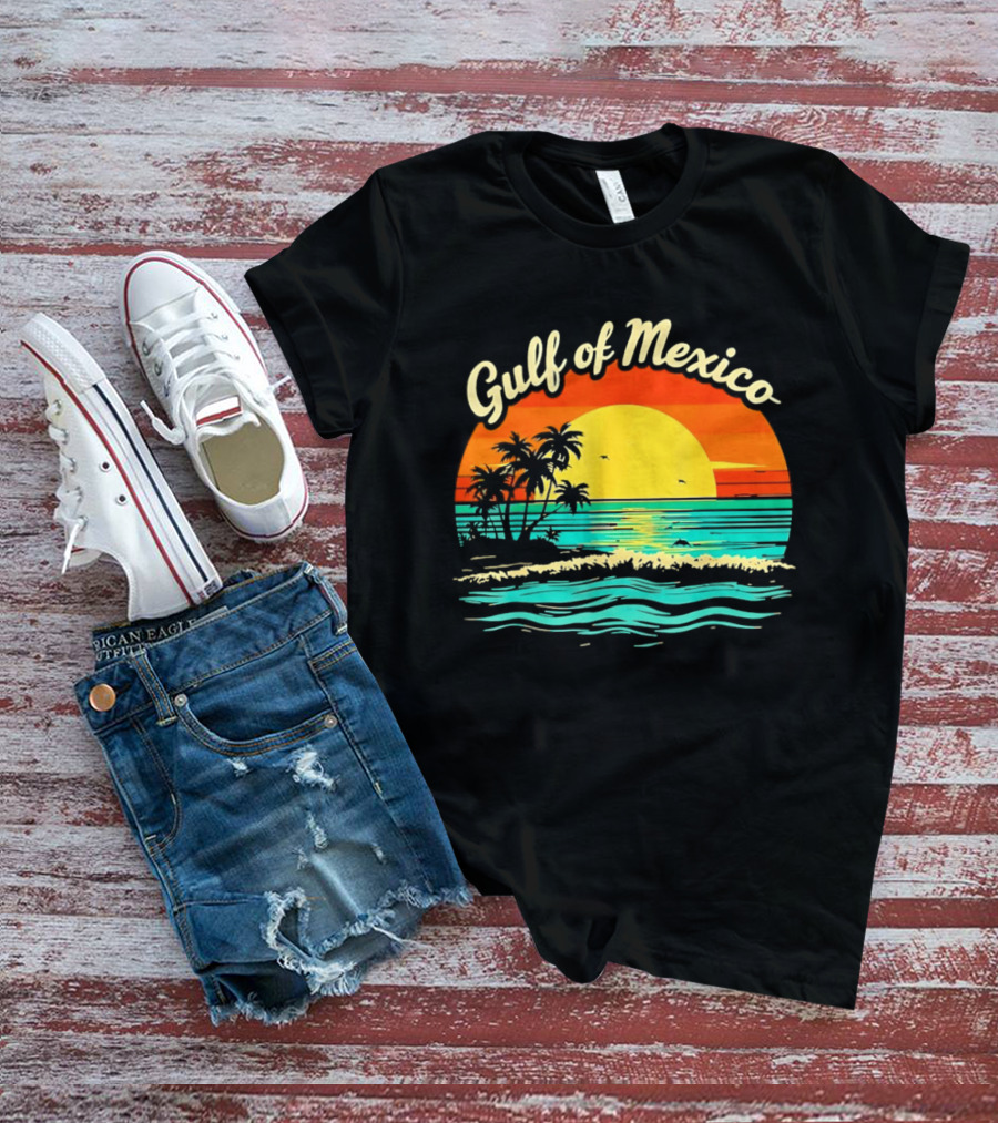 Gulf Of Mexico Beach Palms Summer Vacation Sunset Ocean Waves T-Shirt