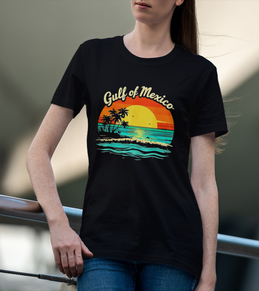Gulf Of Mexico Beach Palms Summer Vacation Sunset Ocean Waves T-Shirt