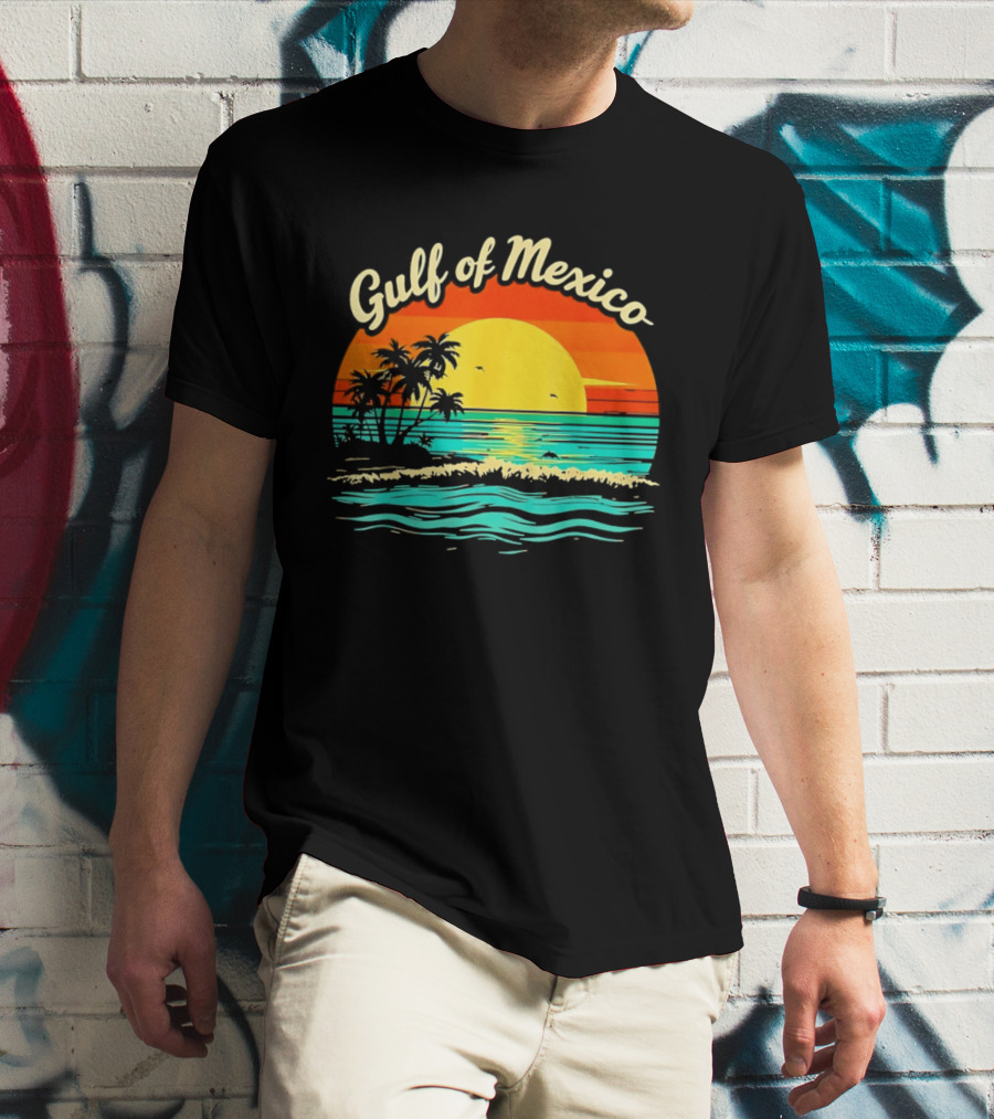 Gulf Of Mexico Beach Palms Summer Vacation Sunset Ocean Waves T-Shirt
