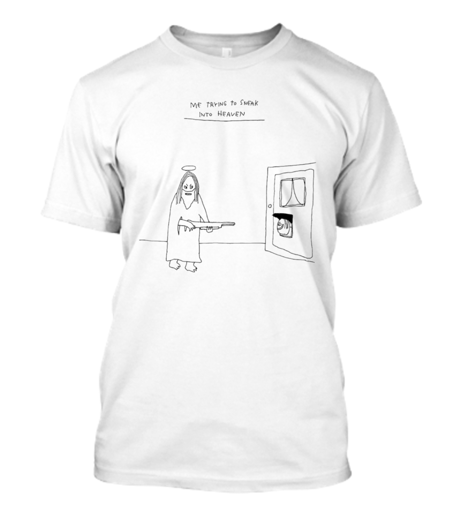 Jesus Me Trying To Sneak Into Heaven Painting With Rifle T-Shirt