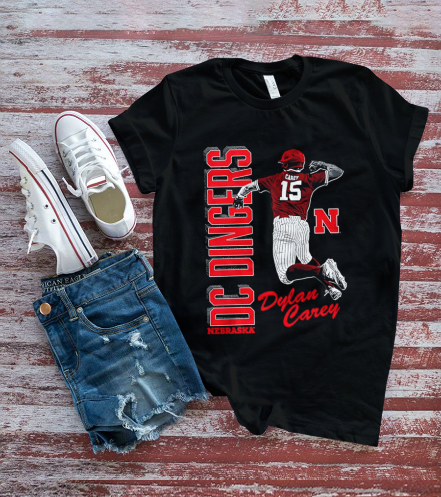 Dylan Carey Nebraska Huskers DC Dingers Baseball Player 15 Red Team Spirit T-Shirt