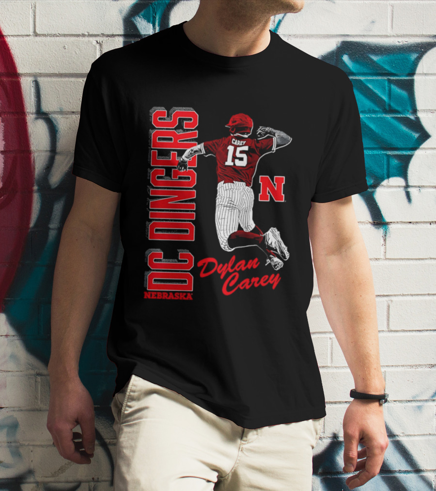 Dylan Carey Nebraska Huskers DC Dingers Baseball Player 15 Red Team Spirit T-Shirt