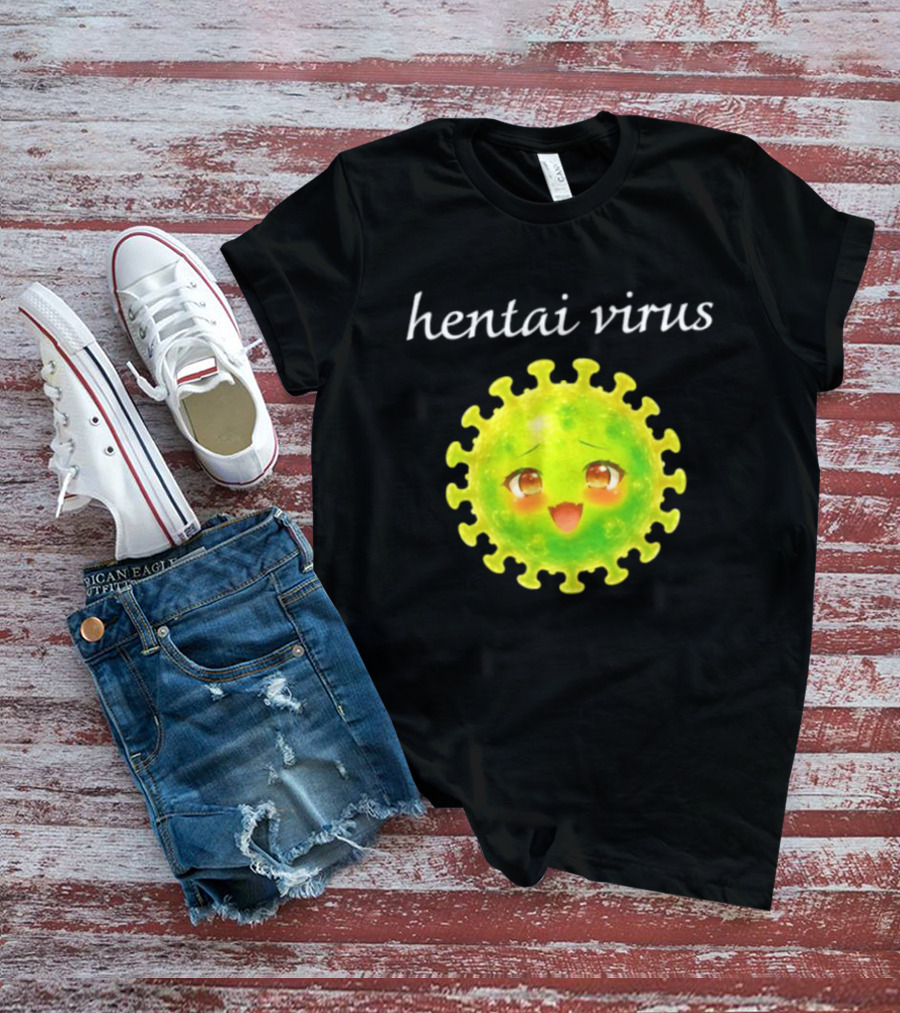 Hentai Virus Kawaii Face Cute Green Cartoon Meme T-Shirt