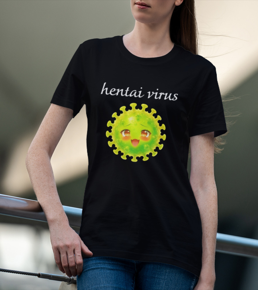 Hentai Virus Kawaii Face Cute Green Cartoon Meme T-Shirt