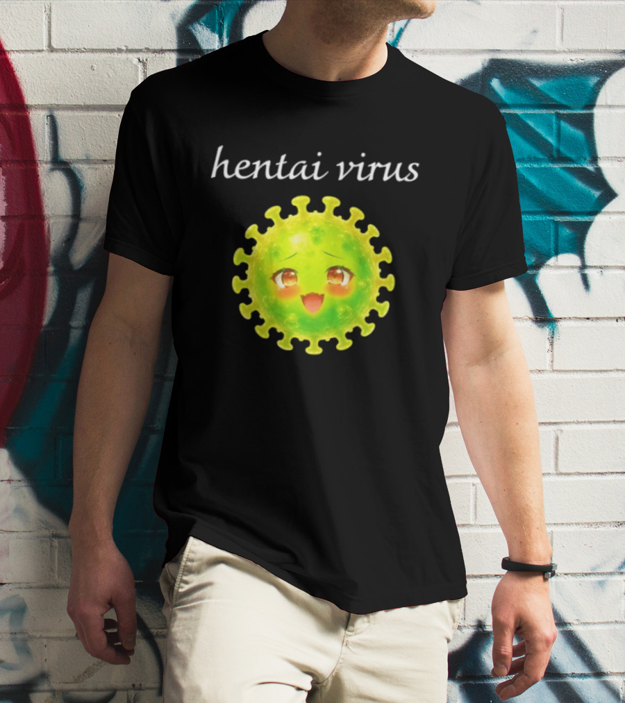 Hentai Virus Kawaii Face Cute Green Cartoon Meme T-Shirt