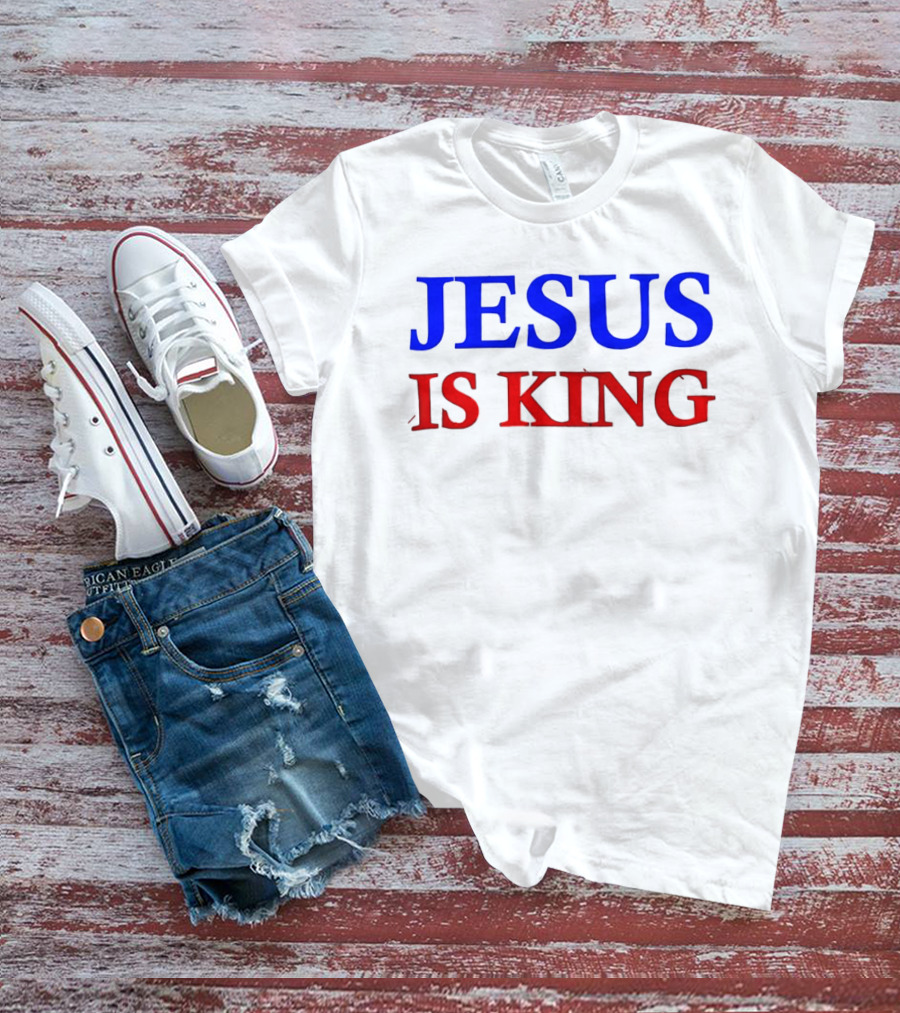 Russell Wilson Jesus Is King Bold Text Blue Red Christian T-Shirt