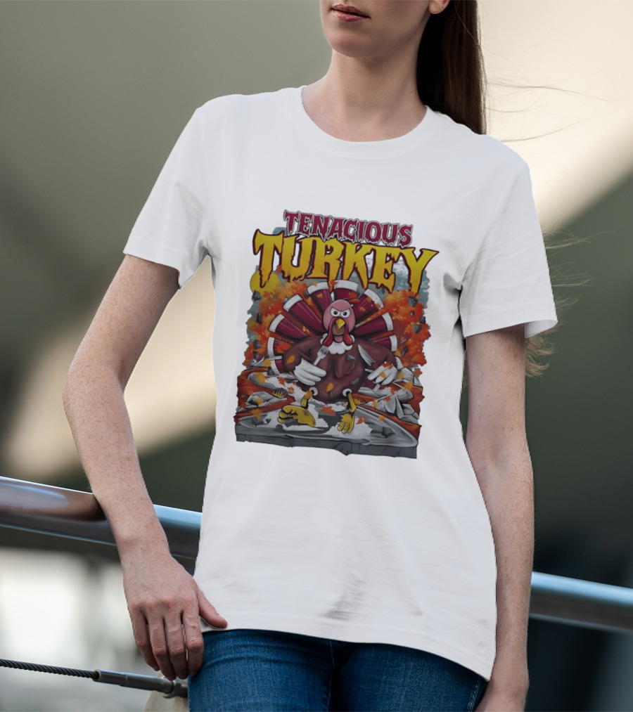 Tenacious Turkey Thanksgiving Cartoon Explosion T-Shirt