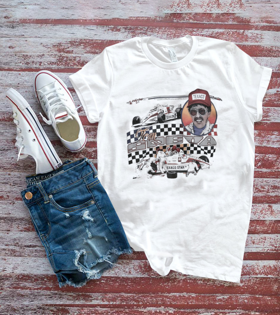 Tom Sneva Texaco Racing Checkered Flags And Car T-Shirt