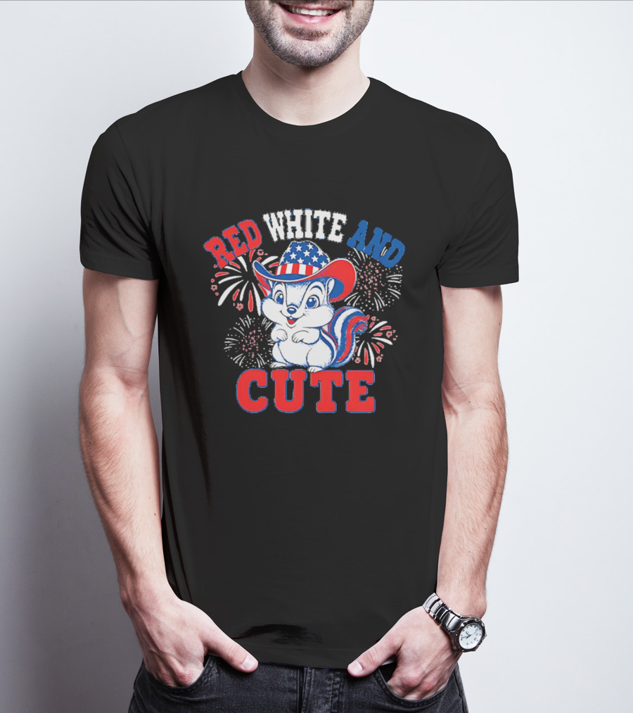 Red White And Cute Fireworks Patriotic Squirrel Cowboy Hat T-Shirt