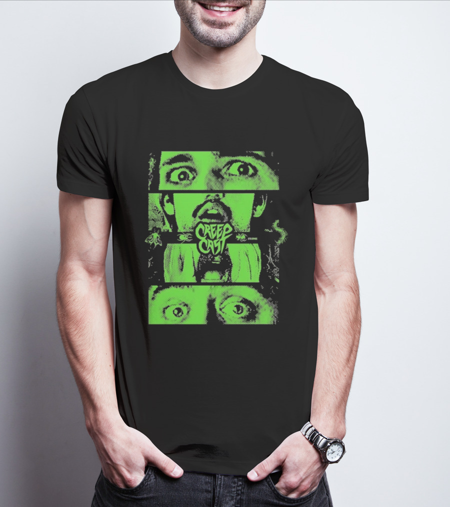 CreepCast Horror Retro Comic Green Face T-Shirt