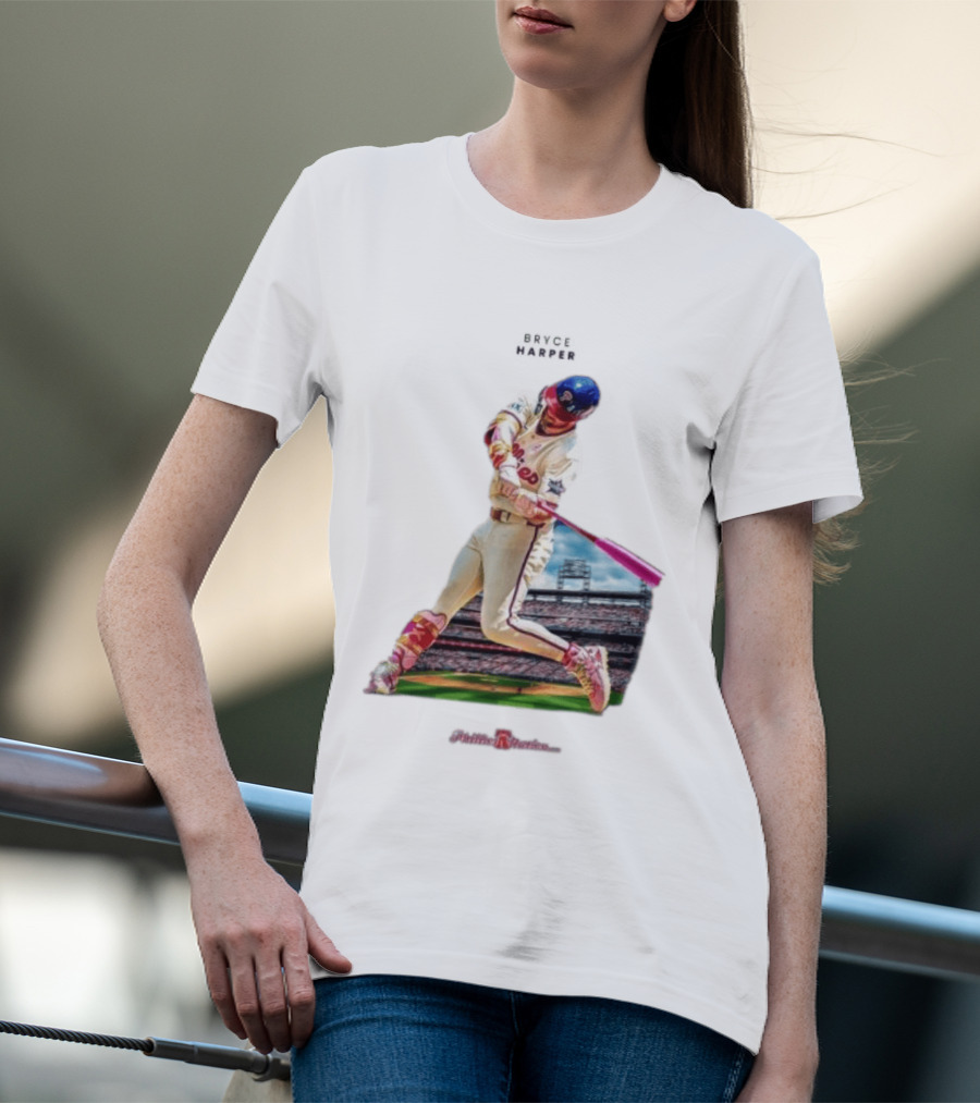 Bryce Harper Philadelphia Phillies Baseball Action Stadium Scene T-Shirt