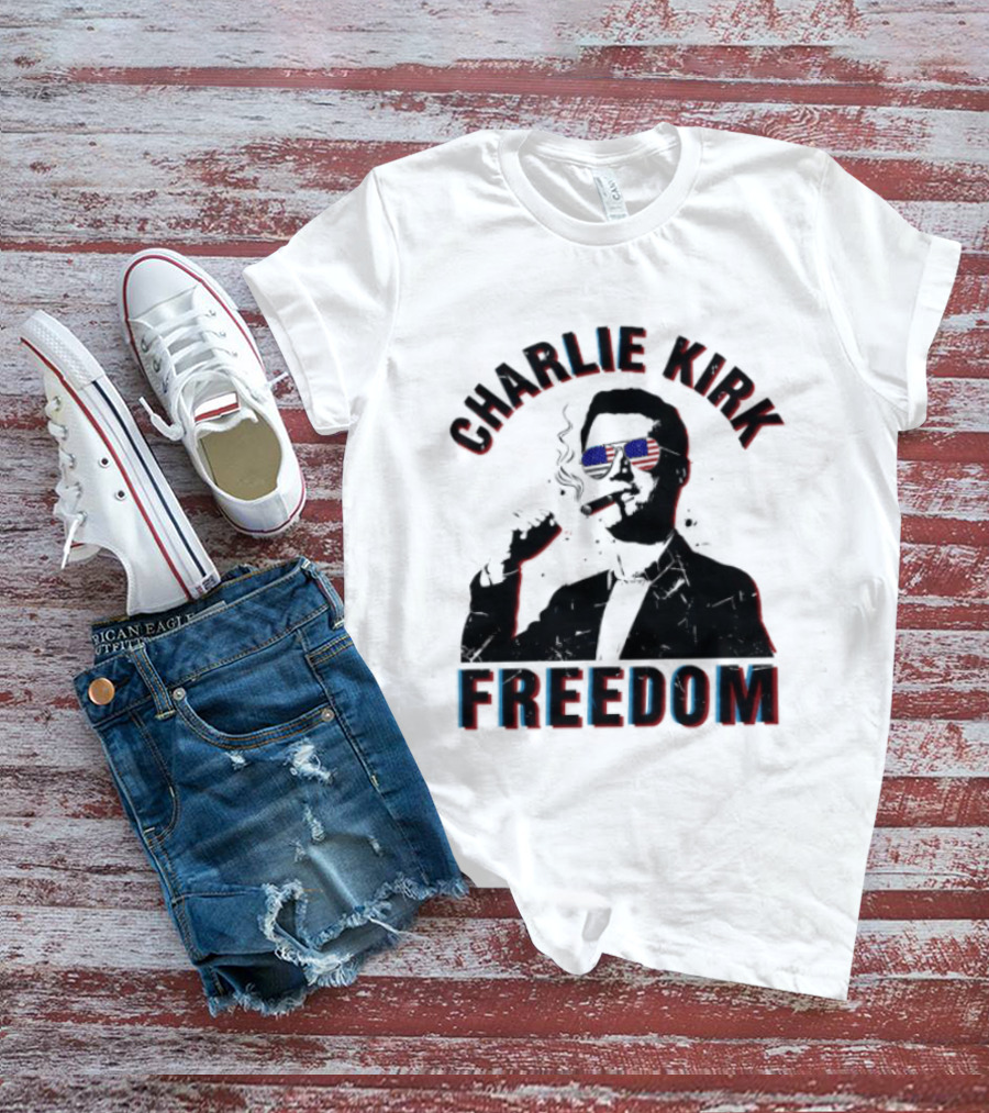 Charlie Kirk Freedom Cigars Sunglasses American Flag T-Shirt