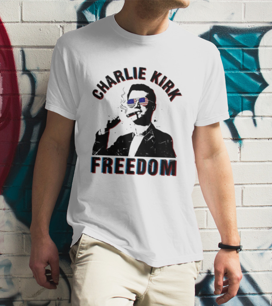 Charlie Kirk Freedom Cigars Sunglasses American Flag T-Shirt